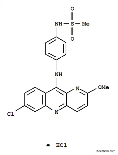 Molecular Structure of 66748-24-1 (N-{4-[(7-chloro-2-methoxybenzo[b][1,5]naphthyridin-10-yl)amino]phenyl}methanesulfonamide hydrochloride (1:1))