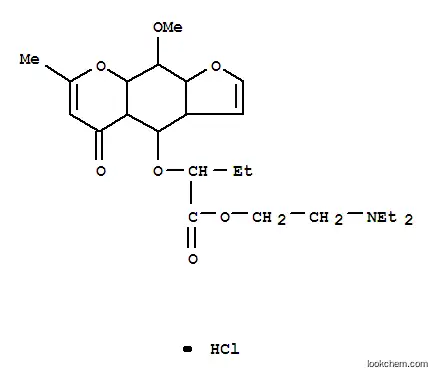 Molecular Structure of 71510-44-6 (N,N-diethyl-2-({2-[(9-methoxy-7-methyl-5-oxo-3a,4a,5,8a,9,9a-hexahydro-4H-furo[3,2-g]chromen-4-yl)oxy]butanoyl}oxy)ethanaminium chloride)