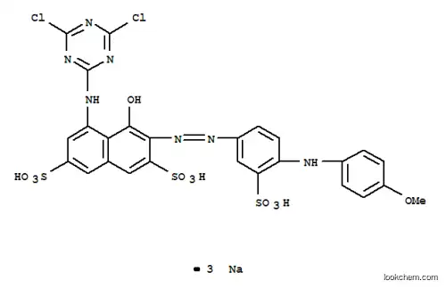Molecular Structure of 73398-42-2 (trisodium 5-[(4,6-dichloro-1,3,5-triazin-2-yl)amino]-4-hydroxy-3-[[4-[(4-methoxyphenyl)amino]-3-sulphonatophenyl]azo]naphthalene-2,7-disulphonate)