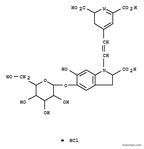 Molecular Structure of 73464-91-2 ((2S)-4-{(E)-2-[(2S)-2-carboxy-5-(beta-D-glucopyranosyloxy)-6-hydroxy-2,3-dihydro-1H-indol-1-yl]ethenyl}-2,3-dihydropyridine-2,6-dicarboxylic acid hydrochloride)