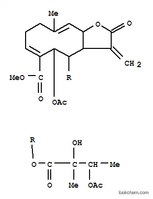 Molecular Structure of 73488-90-1 (5-Acetoxy-4-(3-acetoxy-2-hydroxy-2-methyl-1-oxobutoxy)-2,3,3a,4,5,8,9,11a-octahydro-10-methyl-3-methylene-2-oxocyclodeca[b]furan-6-carboxylic acid methyl ester)