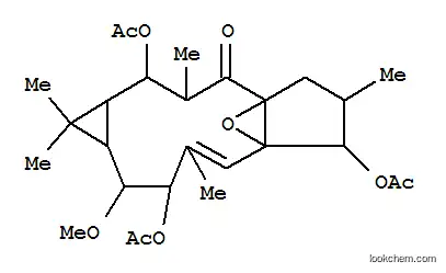 Molecular Structure of 77573-15-0 ((1aR,2R,3S,4aR,6S,7S,7aS,8E,10R,11R,11aS)-2,7,10-Tris(acetyloxy)-1a,2,3,6,7,10,11,11a-octahydro-11-methoxy-1,1,3,6,9-pentamethyl-4a,7a-epoxy-5H-cyclopenta[a]cyclopropa[f]cycloundecen-4(1H)-one)