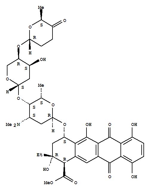 1-Naphthacenecarboxylicacid,2-ethyl-1,2,3,4,6,11-hexahydro-2,5,7,10-tetrahydroxy-6,11-dioxo-4-[[2,3,6-trideoxy-4-O-[2-deoxy-4-O-[(2R,6S)-tetrahydro-6-methyl-5-oxo-2H-pyran-2-yl]-b-D-erythro-pentopyran