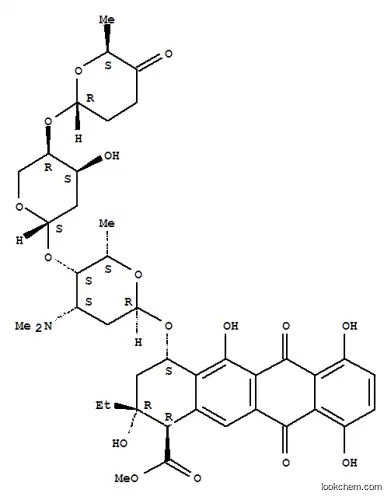 Molecular Structure of 79819-03-7 (1-Naphthacenecarboxylicacid,2-ethyl-1,2,3,4,6,11-hexahydro-2,5,7,10-tetrahydroxy-6,11-dioxo-4-[[2,3,6-trideoxy-4-O-[2-deoxy-4-O-[(2R,6S)-tetrahydro-6-methyl-5-oxo-2H-pyran-2-yl]-b-D-erythro-pentopyranosyl]-3-(dimethylamino)-a-L-lyxo-hexopyranosyl]oxy]-,methyl ester, (1R,2R,4R)- (9CI))