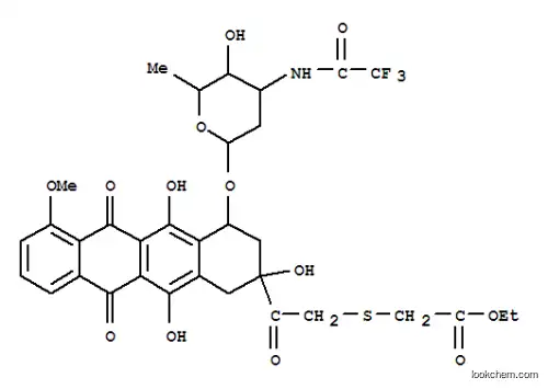 Molecular Structure of 83291-71-8 (Acetic acid,[[2-[1,2,3,4,6,11-hexahydro-2,5,12-trihydroxy-7-methoxy-6,11-dioxo-4-[[2,3,6-trideoxy-3-[(trifluoroacetyl)amino]-a-L-lyxo-hexopyranosyl]oxy]-2-naphthacenyl]-2-oxoethyl]thio]-,ethyl ester, (2S-cis)- (9CI))
