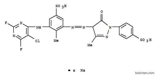Molecular Structure of 83400-22-0 (2-[(5-chloro-2,6-difluoro-4-pyrimidinyl)amino]-6-[[4,5-dihydro-3-methyl-5-oxo-1-(4-sulphophenyl)-1H-pyrazol-4-yl]azo]toluene-4-sulphonic acid, sodium salt)