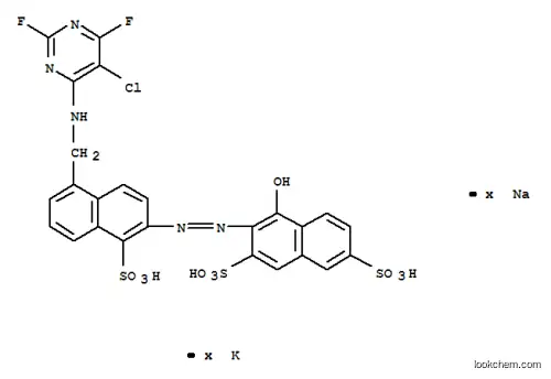Molecular Structure of 83417-31-6 (3-[[5-[[(5-chloro-2,6-difluoro-4-pyrimidinyl)amino]methyl]-1-sulpho-2-naphthyl]azo]-4-hydroxynaphthalene-2,7-disulphonic acid, potassium sodium salt)