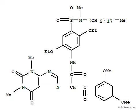 Molecular Structure of 85099-39-4 (N-[2,5-diethoxy-4-[(methyloctadecylamino)sulphonyl]phenyl]-alpha-(2,4-dimethoxybenzoyl)-1,2,3,6-tetrahydro-1,3-dimethyl-2,6-dioxo-7H-purine-7-acetamide)