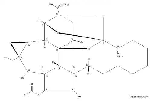 Molecular Structure of 88497-93-2 ((2S,3R,10S,10aS,11S,12S,12aS,13S,13aR,14aS,14bS,15S,16R,18R,18aR,18bR)-3-(acetyloxy)-12a,13-dihydroxy-13a-(hydroxymethyl)-10,11,18-trimethyl-16-(1-methylethenyl)icosahydro-3H-2,15:2,16-diepoxybenzo[7,8]oxireno[5,6]azuleno[8,1-bc]oxacyclotridecin-12-yl ben)