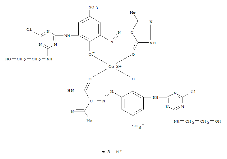 Cobaltate(3-),bis[3-[[4-chloro-6-[(2-hydroxyethyl)amino]-1,3,5-triazin-2-yl]amino]-5-[(4,5-dihydro-3-methyl-5-oxo-1H-pyrazol-4-yl)azo]-4-hydroxybenzenesulfonato(3-)]-,trihydrogen (9CI)