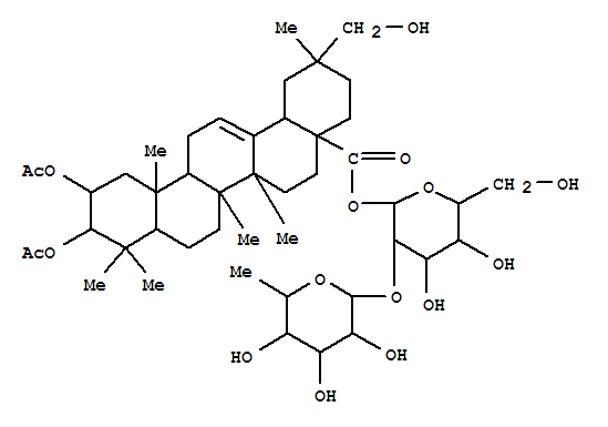 Molecular Structure of 99956-60-2 (Olean-12-en-28-oicacid, 2,3-bis(acetyloxy)-29-hydroxy-, 2-O-(6-deoxy-a-L-mannopyranosyl)-b-D-glucopyranosyl ester, (2a,3b,20b)- (9CI))