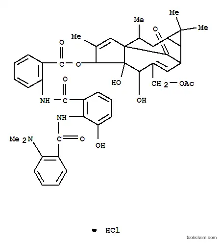 Molecular Structure of 100311-38-4 (6-[(acetyloxy)methyl]-7,7a-dihydroxy-1,1,3,9-tetramethyl-11-oxo-1a,2,3,4,7,7a,8,10b-octahydro-1H-4,10a-methanocyclopenta[a]cyclopropa[c][10]annulen-8-yl 2-({[2-({[2-(dimethylamino)phenyl]carbonyl}amino)-3-hydroxyphenyl]carbonyl}amino)benzoate hydrochlorid)