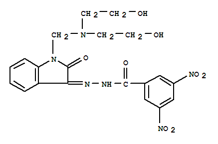 Molecular Structure of 100696-29-5 (Benzoic acid,3,5-dinitro-,2-[1-[[bis(2-hydroxyethyl)amino]methyl]-1,2-dihydro-2-oxo-3H-indol-3-ylidene]hydrazide)