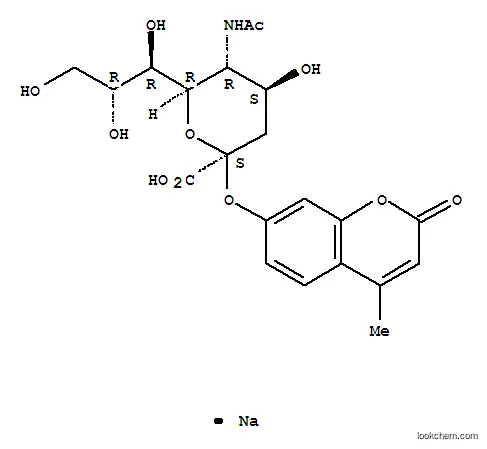 Molecular Structure of 76204-02-9 (2'-(4-METHYLUMBELLIFERYL)-ALPHA-D-N-ACETYLNEURAMINIC ACID SODIUM SALT)