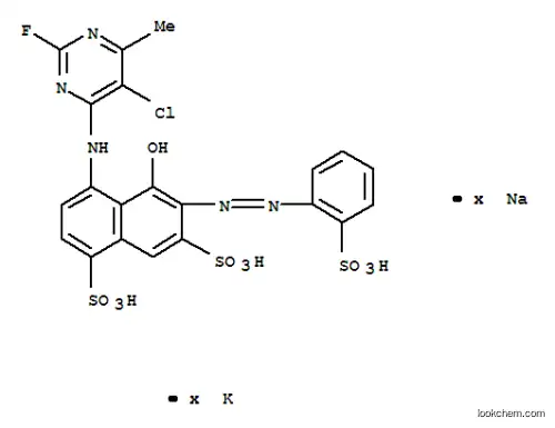 Molecular Structure of 83400-16-2 (4-[(5-chloro-2-fluoro-6-methyl-4-pyrimidinyl)amino]-5-hydroxy-6-[(2-sulphophenyl)azo]naphthalene-1,7-disulphonic acid, potassium sodium salt)