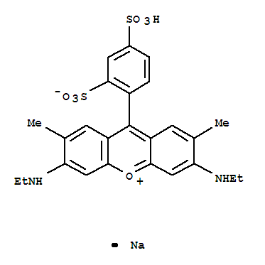 hydrogen 9-(2,4-disulphonatophenyl)-3,6-bis(ethylamino)-2,7-dimethylxanthylium, monosodium salt