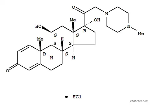 Molecular Structure of 60-39-9 (11beta,17-dihydroxy-21-(4-methyl-1-piperazinyl)pregna-1,4-diene-3,20-dione monohydrochloride)