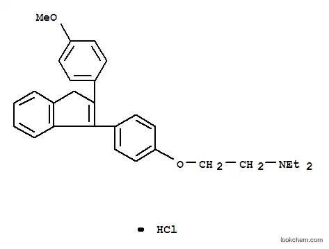 Molecular Structure of 64-91-5 (N,N-diethyl-2-{4-[2-(4-methoxyphenyl)-1H-inden-3-yl]phenoxy}ethanamine hydrochloride (1:1))