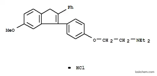 Molecular Structure of 64-93-7 (N,N-diethyl-2-[4-(5-methoxy-2-phenyl-1H-inden-3-yl)phenoxy]ethanamine hydrochloride (1:1))
