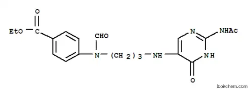 Molecular Structure of 6416-90-6 (ethyl 4-[(3-{[2-(acetylamino)-6-oxo-1,6-dihydropyrimidin-5-yl]amino}propyl)(formyl)amino]benzoate)