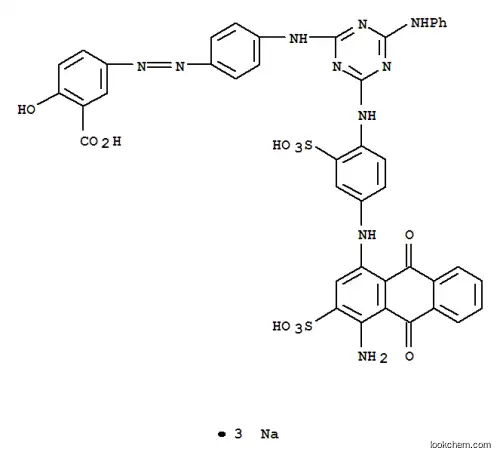 Molecular Structure of 6471-09-6 (Benzoic acid, 5-4-4-4-(4-amino-9,10-dihydro-9,10-dioxo-3-sulfo-1-anthracenyl)amino-2-sulfophenylamino-6-(phenylamino)-1,3,5-triazin-2-ylaminophenylazo-2-hydroxy-, trisodium salt)