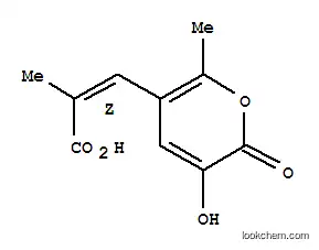 Molecular Structure of 724458-98-4 (2-Propenoic acid, 3-(3-hydroxy-6-methyl-2-oxo-2H-pyran-5-yl)-2-methyl-, (2Z)- (9CI))