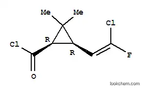 Molecular Structure of 77723-39-8 (Cyclopropanecarbonyl chloride, 3-(2-chloro-2-fluoroethenyl)-2,2-dimethyl-, (1R-cis)- (9CI))