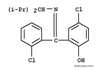 Molecular Structure of 80018-13-9 (4-Chloro-2-((2-chlorophenyl)((2-methyl-1-(1-methylethyl)propyl)imino)m ethyl)phenol)