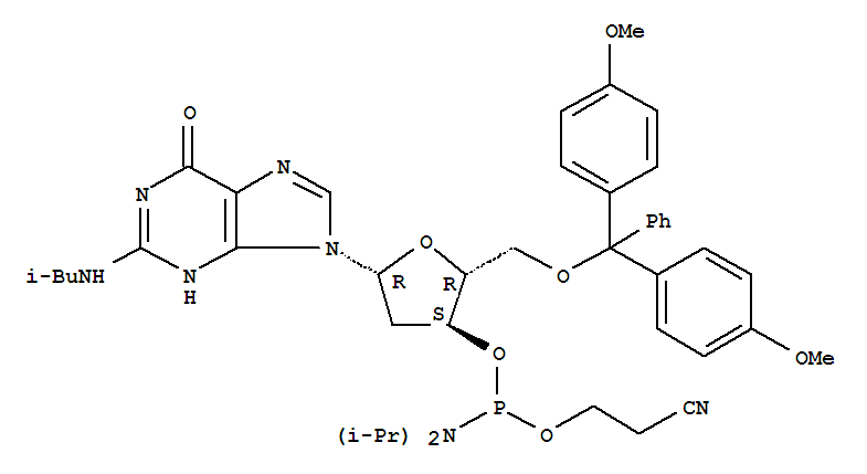 Guanosine,5'-O-[bis(4-methoxyphenyl)phenylmethyl]-2'-deoxy-N-(2-methylpropyl)-,3'-[2-cyanoethyl bis(1-methylethyl)phosphoramidite] (9CI)(808132-82-3)