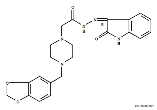 Molecular Structure of 86873-44-1 (1-Piperazineacetic acid, 4-piperonyl-, (2-oxo-3-indolinylidene)hydrazi de (Z)-)
