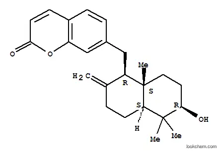 Molecular Structure of 100785-98-6 (7-{[(1S,4aR,6S,8aS)-6-hydroxy-5,5,8a-trimethyl-2-methylidenedecahydronaphthalen-1-yl]methoxy}-2H-chromen-2-one)