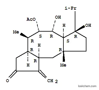 Molecular Structure of 101390-89-0 ([3aR,6aα,10aα,(-)]-5α-Acetoxy-3,3aα,4,5,6,6a,7,8,9,9a,10,10a-dodecahydro-6α,7β-dihydroxy-7-isopropyl-4β,9aβ-dimethyl-1-methylenedicyclopenta[a,d]cyclooctene-2(1H)-one)