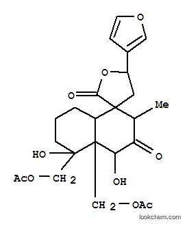 Molecular Structure of 101416-50-6 (Spiro[furan-3(2H),1'(2'H)-naphthalene]-2,3'(4'H)-dione,4'a,5'-bis[(acetyloxy)methyl]-5-(3-furanyl)octahydro-4',5'-dihydroxy-2'-methyl-,(1'S,2'S,4'R,4'aR,5S,5'R,8'aS)- (9CI))