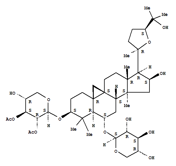 Molecular Structure of 101843-91-8 (b-D-Xylopyranoside, (3b,6a,16b,20R,24S)-3-[(2,3-di-O-acetyl-b-D-xylopyranosyl)oxy]-20,24-epoxy-16,25-dihydroxy-9,19-cyclolanostan-6-yl(9CI))