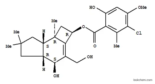 Molecular Structure of 102092-23-9 ((-)-3-Chloro-6-hydroxy-4-methoxy-2-methylbenzoic acid (2R)-2,4,4aβ,5,6,7,7aβ,7b-octahydro-4β-hydroxy-3-hydroxymethyl-6,6,7bα-trimethyl-1H-cyclobuta[e]indene-2β-yl ester)