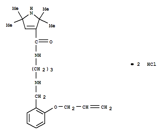 Molecular Structure of 102131-98-6 (1H-Pyrrole-3-carboxamide,2,5-dihydro-2,2,5,5-tetramethyl-N-[3-[[[2-(2-propen-1-yloxy)phenyl]methyl]amino]propyl]-,hydrochloride (1:2))