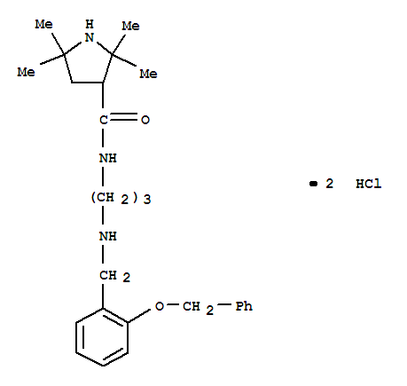 Molecular Structure of 102132-40-1 (3-Pyrrolidinecarboxamide,2,2,5,5-tetramethyl-N-[3-[[[2-(phenylmethoxy)phenyl]methyl]amino]propyl]-,hydrochloride (1:2))