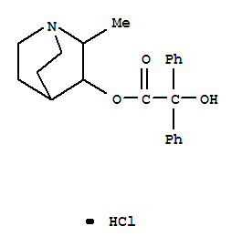 Molecular Structure of 102338-80-7 (Benzeneacetic acid, a-hydroxy-a-phenyl-,2-methyl-1-azabicyclo[2.2.2]oct-3-yl ester, hydrochloride (9CI))