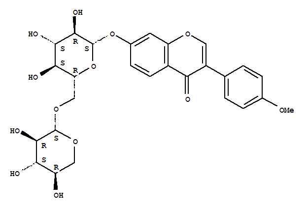 Molecular Structure of 102390-91-0 (4H-1-Benzopyran-4-one,3-(4-methoxyphenyl)-7-[(6-O-b-D-xylopyranosyl-b-D-glucopyranosyl)oxy]-)