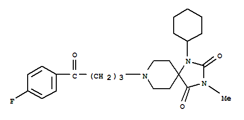 Molecular Structure of 102395-34-6 (1,3,8-Triazaspiro[4.5]decane-2,4-dione,1-cyclohexyl-8-[4-(4-fluorophenyl)-4-oxobutyl]-3-methyl-)