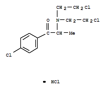 Molecular Structure of 102504-69-8 (1-Propanone,2-[bis(2-chloroethyl)amino]-1-(4-chlorophenyl)-, hydrochloride (1:1))