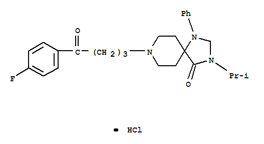 Molecular Structure of 102504-74-5 (1,3,8-Triazaspiro[4.5]decan-4-one,8-[4-(4-fluorophenyl)-4-oxobutyl]-3-(1-methylethyl)-1-phenyl-, hydrochloride(1:1))