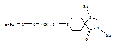 Molecular Structure of 102504-91-6 (1,3,8-Triazaspiro[4.5]decan-4-one,3-methyl-8-(4-octyn-1-yl)-1-phenyl-)