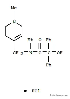 Molecular Structure of 102516-79-0 (Benzeneacetamide,N-ethyl-a-hydroxy-a-phenyl-N-[(1,2,3,6-tetrahydro-1-methyl-4-pyridinyl)methyl]-,hydrochloride (1:1))