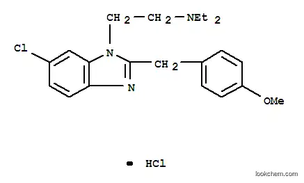 Molecular Structure of 102516-90-5 (2-[6-chloro-2-(4-methoxybenzyl)-1H-benzimidazol-1-yl]-N,N-diethylethanaminium chloride)