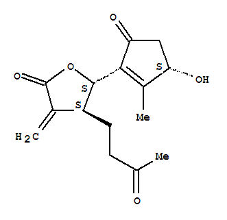 Molecular Structure of 102926-01-2 (2(3H)-Furanone,dihydro-5-[(3S)-3-hydroxy-2-methyl-5-oxo-1-cyclopenten-1-yl]-3-methylene-4-(3-oxobutyl)-,(4S,5S)-)