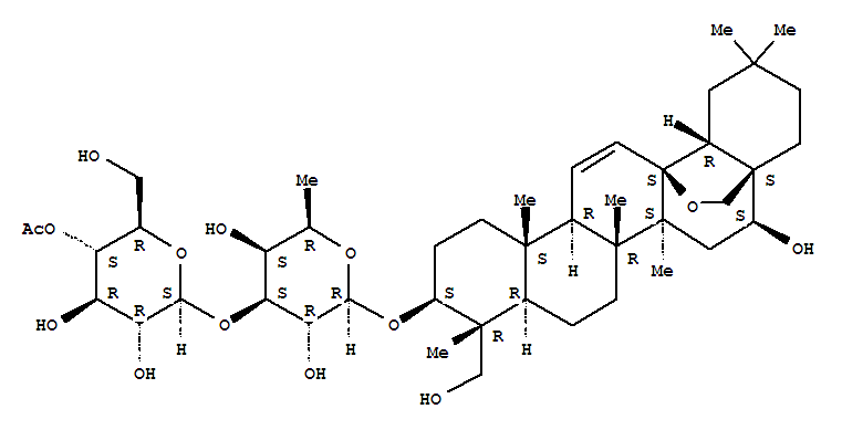 Molecular Structure of 102934-40-7 (b-D-Galactopyranoside, (3b,4a,16b)-13,28-epoxy-16,23-dihydroxyolean-11-en-3-yl 3-O-(4-O-acetyl-b-D-glucopyranosyl)-6-deoxy-)