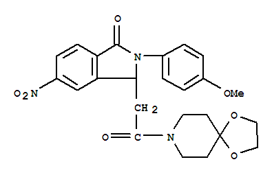 Molecular Structure of 103255-60-3 (1H-Isoindol-1-one,3-[2-(1,4-dioxa-8-azaspiro[4.5]dec-8-yl)-2-oxoethyl]-2,3-dihydro-2-(4-methoxyphenyl)-5-nitro-)