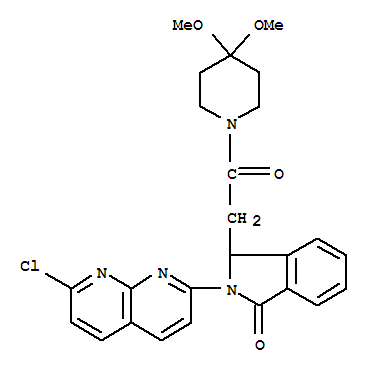 Molecular Structure of 103255-69-2 (1H-Isoindol-1-one,2-(7-chloro-1,8-naphthyridin-2-yl)-3-[2-(4,4-dimethoxy-1-piperidinyl)-2-oxoethyl]-2,3-dihydro-)