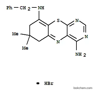 Molecular Structure of 103291-31-2 (6H-Pyrimido[4,5-b][1,4]benzothiazine-4,9-diamine,7,8-dihydro-7,7-dimethyl-N9-(phenylmethyl)-, hydrobromide (1:1))